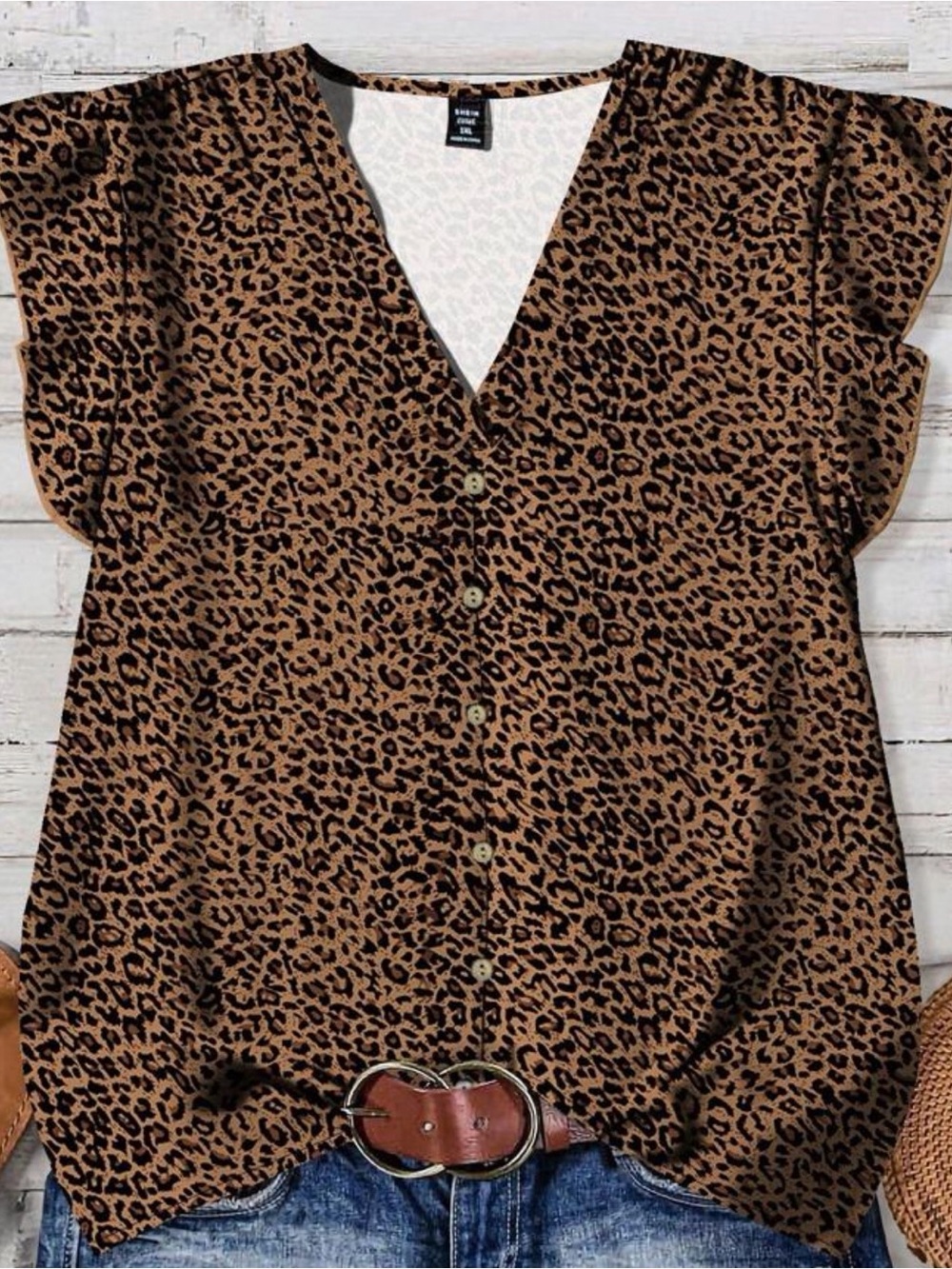 🤎 Plus Size Boho Leopard Print Blouse – Brown – Size 4X